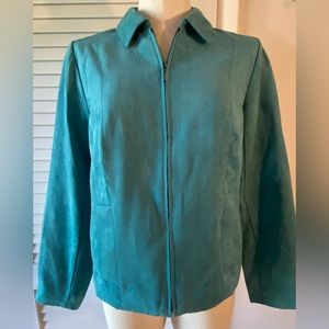 Vintage “ Studio Works Petite” Teal Zipper Blazer- Size 10P